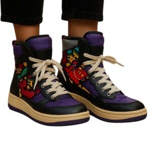 COUGAR Womens/Youth Retro Grabber Snow Boots Cherry Graffiti Purple Black Size 5
